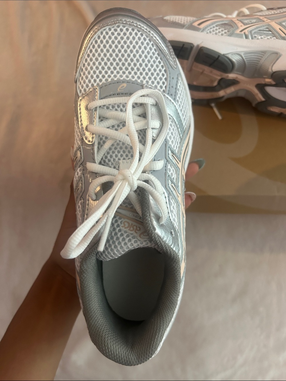 Asics White, Silver & Light Pink Athletic Running Shoes - Picture 3 of 7